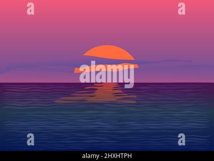 landscape view drawing sunset or sunrise on beach for background vector illustration concept romantic nature Stock Vector
