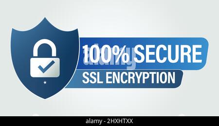 100% secure, SSL Encryption vector icon with padlock, secure paymednt abstract. blue in color Stock Vector