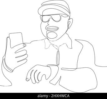 Old man taking selfie with mobile phone Stock Vector