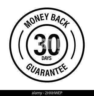 '30 days money back guarantee'vector icon, line art, black in color Stock Vector