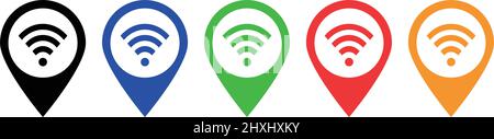 Wifi map pin icon set. Vector. Editable vector. Stock Vector