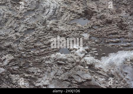 Texture of dirty snow and ice at the city Stock Photo