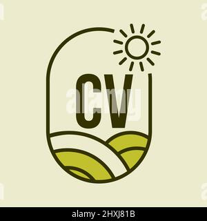 Agriculture Logo On Letter CV Emblem Template. Letter CV Agro Farm, Agribusiness, Eco-farm Sign Stock Vector