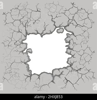Wall with a hole and cracked plaster. Vector illustration Stock Vector