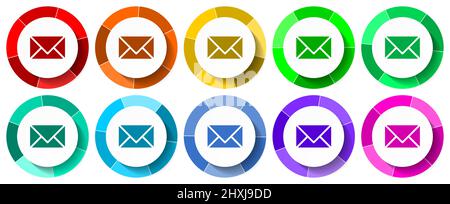 Email, envelope icon set, mail flat design vector illustration in 10 colors options for mobile applications and webdesign Stock Vector