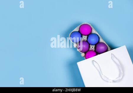 Banner on a blue background. The concept of online shopping for Easter Stock Photo