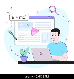 Online Learning Illustration. Graphic Design. Person Studying Online. Vector illustration Stock Vector