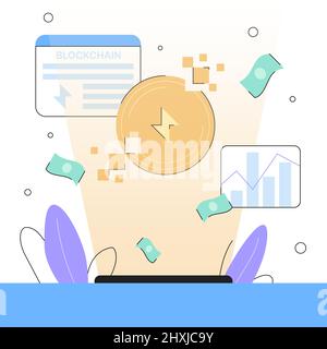Blockchain Illustration. Colorful infographics and Money. Vector illustration Stock Vector