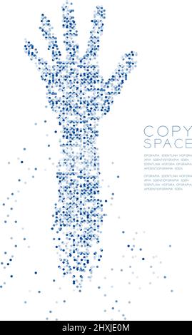 Abstract Geometric Circle dot molecule particle pattern Open hand palm shape, sign language stop VR concept design blue color illustration isolated on Stock Vector