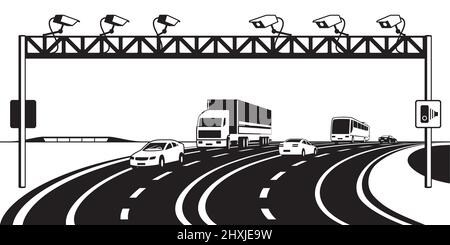 Traffic enforcement cameras on highway – vector illustration Stock Vector