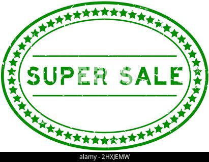 Grunge green super sale word oval rubber seal stamp on white background Stock Vector