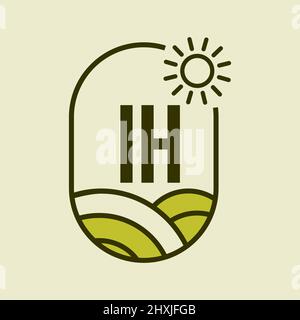 Agriculture Logo On Letter IH Emblem Template. Letter IH Agro Farm, Agribusiness, Eco-farm Sign Stock Vector