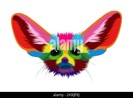 Abstract fennec fox head portrait, sand fox from multicolored paints. Colored drawing. Vector illustration of paints Stock Vector