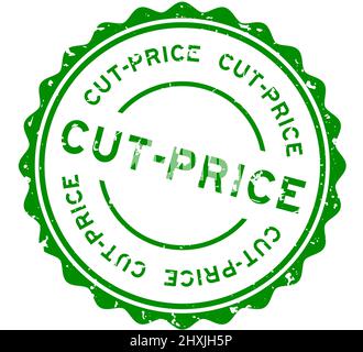Grunge green cut price word with star icon round rubber seal stamp on ...