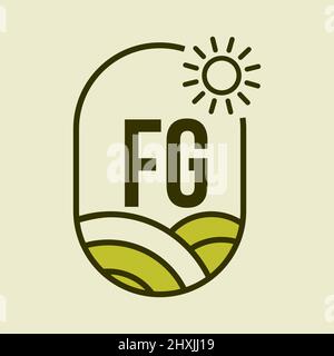 Agriculture Logo On Letter FG Emblem Template. Letter FG Agro Farm, Agribusiness, Eco-farm Sign Stock Vector