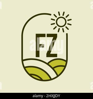 Agriculture Logo On Letter FZ Emblem Template. Letter FZ Agro Farm, Agribusiness, Eco-farm Sign Stock Vector