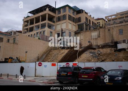 Construction site in front an apartment building complex in Jaffa, Tel Aviv Stock Photo