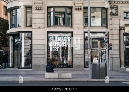 Madrid, Spain - October 3, 2020: Fashion store window display in Gran Via avenue Stock Photo