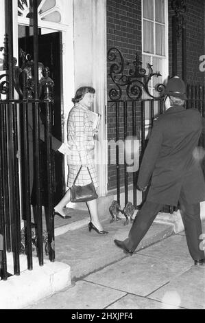 On 16 March 1976, Labour Prime Minister Harold Wilson (1916 - 1995)  announces his resignation as Prime Minister (taking effect on 5 April 1976). He claims that he had always planned on resigning at the age of 60, and that he is physically and mentally exhausted. Our Picture Shows: Shirley Williams Secretary of State for Prices and Consumer Protection  leaving 10 Downing Street after Wilson had disclosed to his cabinet colleagues his intention to step down from the office of Prime Minister Stock Photo