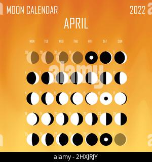 April 2022 Moon calendar. Astrological calendar design. planner. Place for stickers. Month cycle planner mockup. Isolated color liquid background Stock Vector