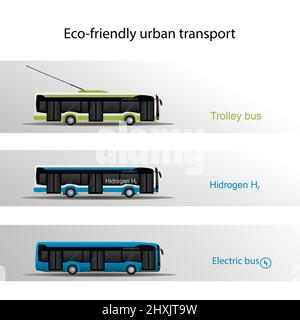 Modern urban eco-friendly low-floor public transport. Infographics. Flat vector illustration. Stock Vector