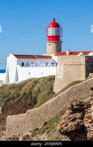 St Vincent lighthouse -  Cabo de Sao Vicente -  Vicente lighthouse at mainland Europe's most South-Westerly point Stock Photo