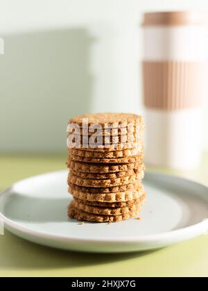 Graham crackers or Maria galetas made from almond flour. Adapting a traditional recipe to the keto diet. Maria Cookies are rich tea biscuit. Stock Photo