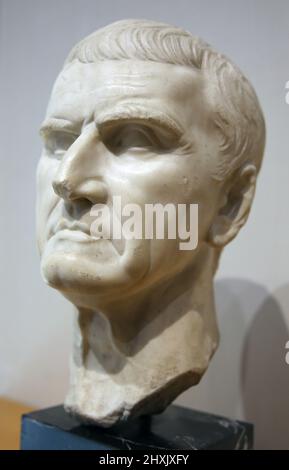 Portrait of Marcus  Licinius Crassus (115-53 BC). Roman general. Modern copy of roman bust. White marble. Frederic Marés Museum. Barcelona, Spain. Stock Photo