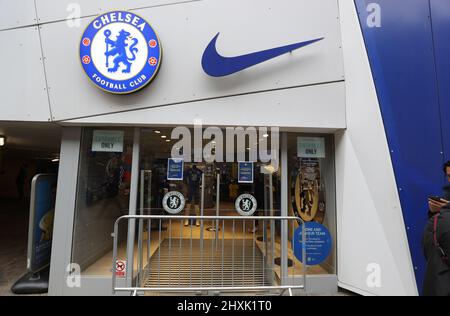 London, UK. 13th Mar, 2022. A view of the Club shop which is closed before the Premier League match at Stamford Bridge, London. Picture credit should read: Paul Terry/Sportimage Credit: Sportimage/Alamy Live News Stock Photo