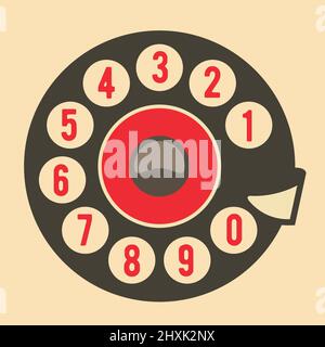 Old rotary phone, retro telephone disk dial, vintage telephone dialer, vector Stock Vector