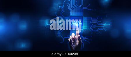 Java programming language application and web development concept on screen. Stock Photo