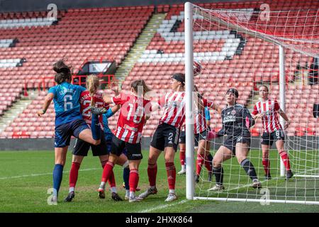 Sheffield, UK. 02nd Jan, 2021. Carly Girasoli (#6 London City Lionesses) scores during the FA Women's Championship game between Sheffield United and London City Lionesses at Bramell Lane in Sheffield, England. HAYDEN NEWBEGIN/SPP Credit: SPP Sport Press Photo. /Alamy Live News Stock Photo