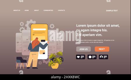 arab man technician working on smartphone repairing mobile application setting option adjusting concept Stock Vector