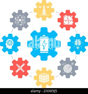 Creative modern icons in infographic circle. Innovation, startup, artwork, project, idea vector concept design. Stock Vector