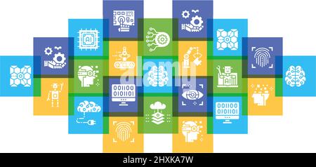 Artificial Intelligence flat design illustration concept. Robotics, Chatbot, Database, Big Data for web banner and printed materials. Stock Vector