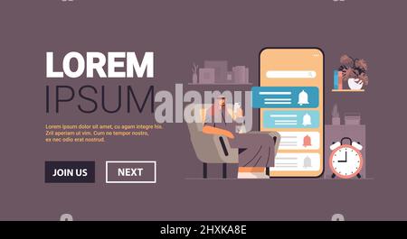 man programming time reminder alarm on smartphone screen office day planner notification schedule application Stock Vector