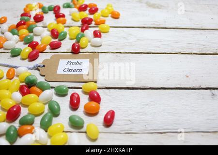 colorful easter decoration with the german text happy easter Stock Photo