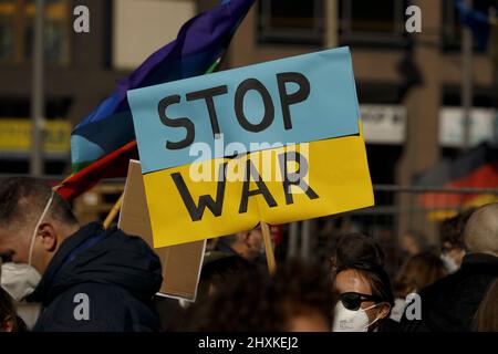 Berlin, Germany, 13 March, 2022.About 50000 people demonstrate in the center of the German capital Berlin against the Russian war of aggression in Ukraine. Credit: Juergen Nowak/Alamy Live News Stock Photo