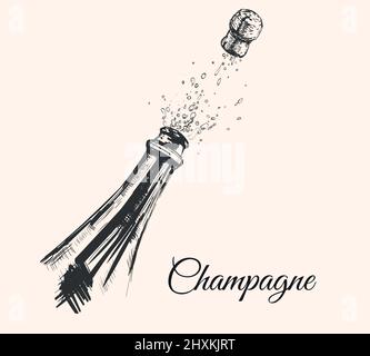 Hand drawn Illustration of Champagne explosion. Hand drawn Illustration of Champagne explosion. Stock Vector