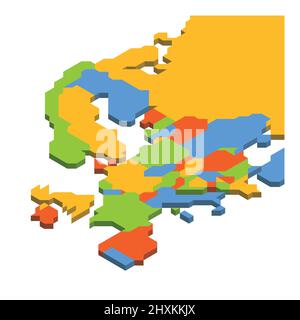 Isometric political map of Europe Stock Vector