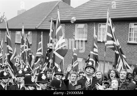 Battle of Lewisham, South London, Saturday 13th August 1977. National Front rally from New Cross to Lewisham is disrupted by counter demonstrations and leads to violent clashes with Police Officers and anti racism demonstrators. Stock Photo