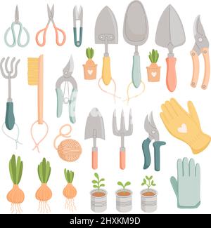 Spring garden set, colorful flat design, vector Stock Vector