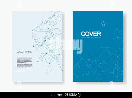 Brochure template layout and cover design with polygonal triangles and connected lines and dots Stock Vector