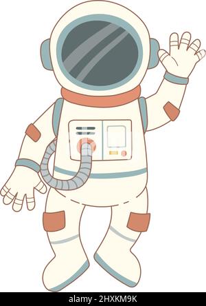 Cute astronaut waving his hand, cartoon vector Stock Vector