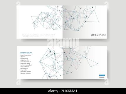 Brochure template layout and cover design with polygonal triangles and connected lines and dots Stock Vector