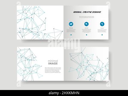 Brochure template layout and cover design with polygonal triangles and connected lines and dots Stock Vector