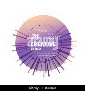 Halftone circles with ray lines design element Stock Vector