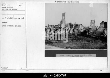 Ruins at Ypres, Belgium; 111/1916. Collection of World War I Photographs, 1914-1918 that depict the military activities of British and other nation's armed forces and personnel during World War I. Stock Photo