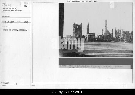 Ruins at Ypres, Belgium. 1916. Collection of World War I Photographs, 1914-1918 that depict the military activities of British and other nation's armed forces and personnel during World War I. Stock Photo