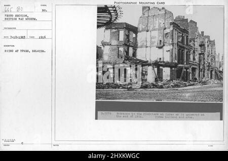 Ruins at Ypres, Belgium. 1916. Collection of World War I Photographs, 1914-1918 that depict the military activities of British and other nation's armed forces and personnel during World War I. Stock Photo